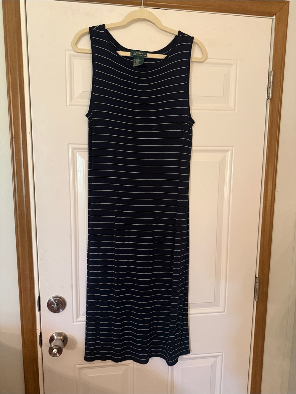 Lauren Ralph Lauren Navy and White Striped Sleeveless Midi Dress